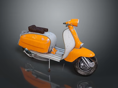 Vintage Orange And White Scooter With Brown Leather Seat And Classic Design 3d model