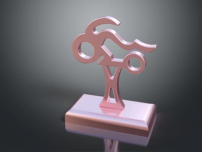 Pink Metallic Abstract Sculpture Decorative Furniture Ornament With Square Base 3d model