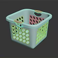 Square White Plastic Storage Basket With Hollow Out Design And Gray Handles For Home Organizing