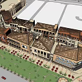 Traditional Commercial Street With Plaza Greenery Outdoor Seating And Pedestrian Walkways