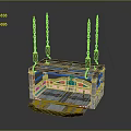 Industrial Lifting Platform Structure With Hanging Chains Yellow Hoisting Rings And Blue Lighting