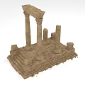 Detailed Ancient Classical Stone Architectural Components With Columns Pedestal And Steps