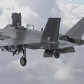 Modern Gray Fighter Jet in Flight Front View with Mounted Weapons and Cloudy Sky 3d model