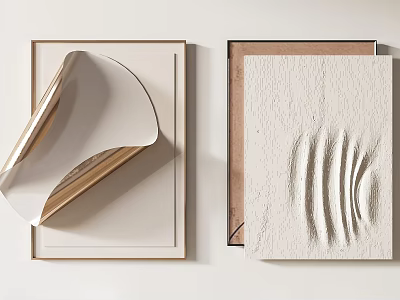 Modern Wall Decor With Golden Frame Textured Surface Beige White Tones And Wave Design 3d model