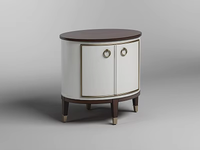 Modern Elegant Nightstand With Round Brown Top White Double Doors And Metal Round Handles 3d model