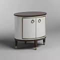 Modern Elegant Nightstand With Round Brown Top White Double Doors And Metal Round Handles