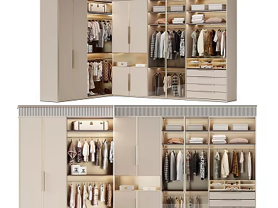Modern Spacious Wardrobe Interior With Open Compartments Hanging Rails Drawers And Shelf Storage 3d model