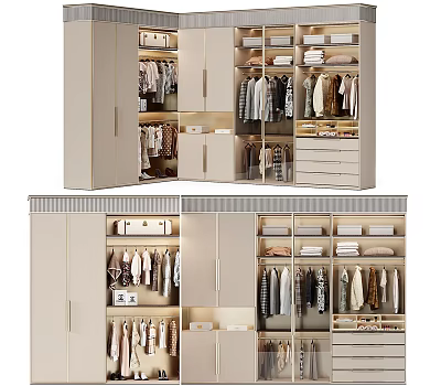 Modern Spacious Wardrobe Interior With Open Compartments Hanging Rails Drawers And Shelf Storage 3d model