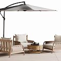 Comfortable Outdoor Wooden Chairs Set with Sunshade Umbrella and Coffee Table