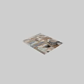 Square Rug With Abstract Geometric Patterns In Brown Blue And Beige Tones