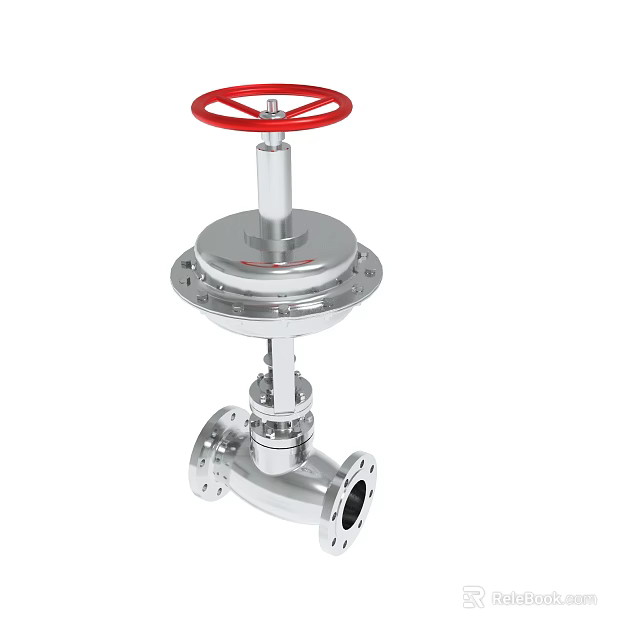Industrial Silver Valve With Red Handwheel And Flange Connection For Pipeline 3d model 