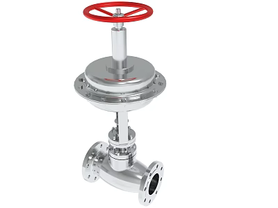 Industrial Silver Valve With Red Handwheel And Flange Connection For Pipeline 3d model