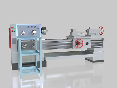 C6150 Industrial Lathe Machine With Control Panel Red Handwheels And Stable Bed 3d model