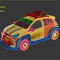 Orange Green Modified Car with Roof Rack Red Rims Stylish Graphics and Sporty Look