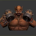 Muscular Fantasy Orc Character With Horns Fangs Spiked Shoulder Barrels And Metal Accents