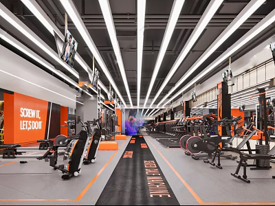 Modern Fitness Gym Interior Design With Various Workout Equipment And Bright Lighting 3d model