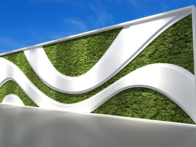 Modern Green Living Wall Design With White Curved Structure And Lush Green Foliage 3d model
