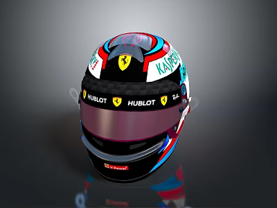 Ferrari Racing Helmet With Hublot Logo Kubica Name Colorful Design Black Red Blue Accents 3d model