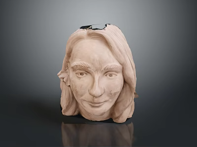 Woman's Head Sculpture With Long Hair Serene Expression Clay Material Dark Background Top Opening Design 3d model