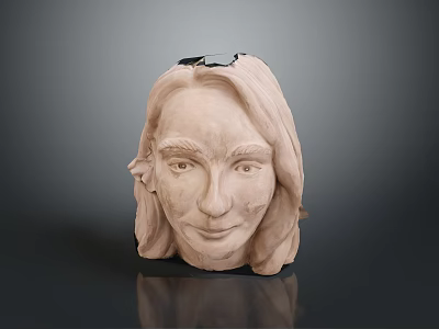 Woman's Head Sculpture With Long Hair Serene Expression Clay Material Dark Background Top Opening Design 3d model