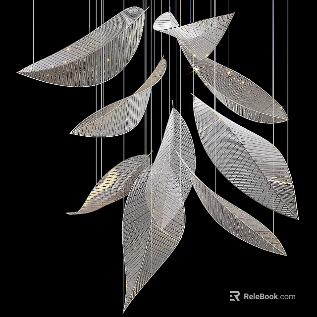 Modern Leaf Shaped Chandelier With Textured Metal Leaves And Artistic Design 3d model 