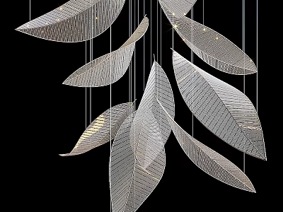 Modern Leaf Shaped Chandelier With Textured Metal Leaves And Artistic Design 3d model