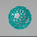 Turquoise Glass Sphere With Intricate Twisted Patterns And Reflective Surface Against Black Background 3d model