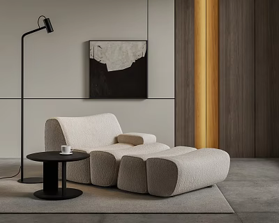 Modern Plush Beige Single Sofa Interior With Small Round Table Floor Lamp And Art 3d model