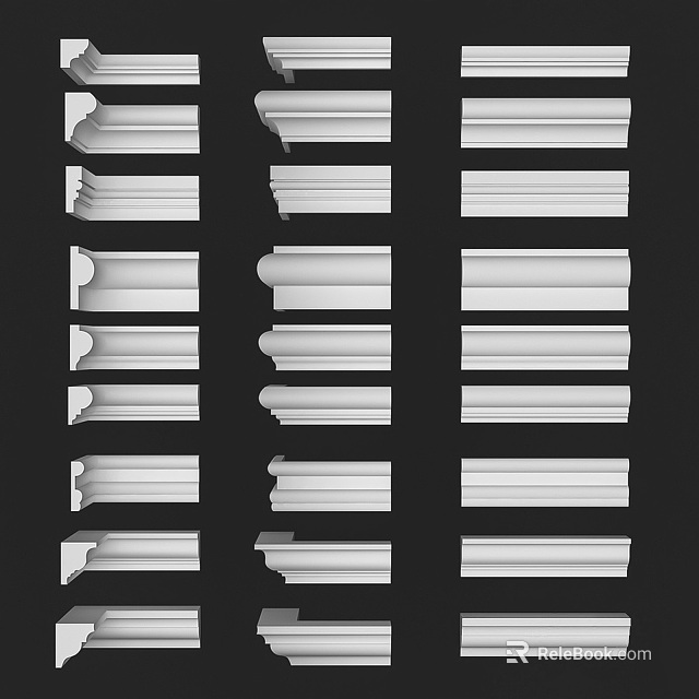 Various White Cornice Moldings With Different Design Styles For Interior Decoration 3d model 