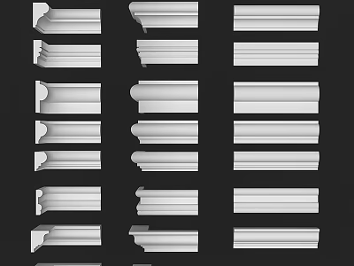 Various White Cornice Moldings With Different Design Styles For Interior Decoration 3d model