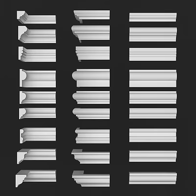 Various White Cornice Moldings With Different Design Styles For Interior Decoration 3d model