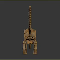 Realistic Dinosaur Skeleton 3D Model Featuring Long Neck Gray Background And Wooden Color