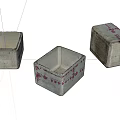 Three Vintage Square Cardboard Boxes With Worn Surfaces And Red Markings 3d model