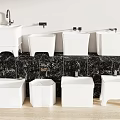 White Washbasins Various Styles On Black Marble Countertop With White Wall And Light Wooden Floor