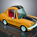 Yellow Vintage 1965 Car With Black Stripes Red Seats And White Wheels