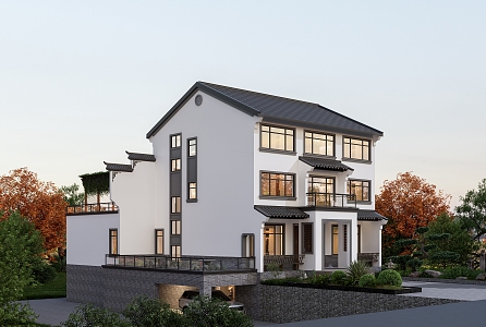 Chinese-style three-story villa 3d model