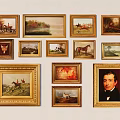 Collection Of Various Themed Paintings In Golden Frames On Wall
