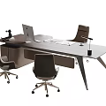 Modern Sleek Office Desk Workspace With Laptop Ergonomic Chairs And Desk Lamp