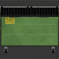Green Trash Bin With Black Sloped Lid And Yellow Warning Label