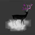 Black Deer With Pink Branch Like Antlers Standing On Rock Structure Gray Background