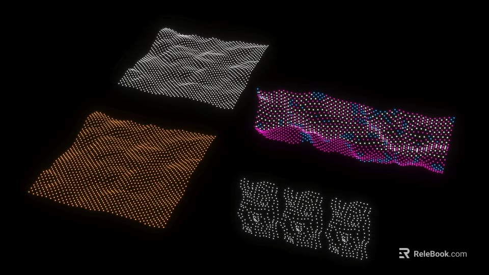 Colorful Decorative Lights With Wavy Patterns Orange Purple Blue White LED Dotted Effects Black Background 3d model 