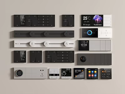 Modern Smart Switch Panels With Temperature Display Time Function And Control Knobs 3d model