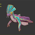 Fantasy Game Movie Character With Turquoise Head Frills Purple Body And Yellow Green Stripes