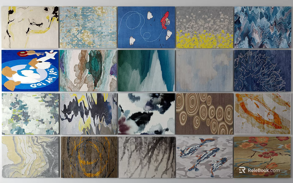 Colorful Square Rugs With Various Artistic Patterns Abstract Designs And Natural Elements 3d model