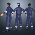 Men in Blue Uniforms With White Reflective Stripes Different Poses Arms Outstretched