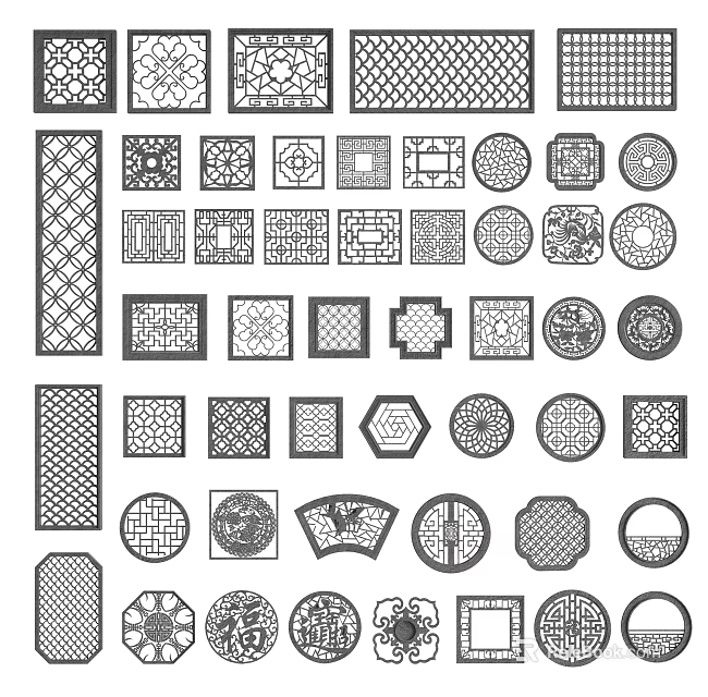 Traditional Chinese Lattice Windows With Various Intricate Patterns And Designs 3d model 