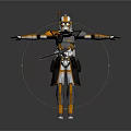 Clone Trooper With Orange White Armor And Blaster Arms Outstretched