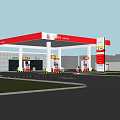 Petro Energy Gas Station Featuring Red Canopy Fuel Pumps Road And Grass Area