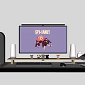 Anime Themed Computer Desk Setup With Monitor Keyboard Mouse Table Lamps And Laptop