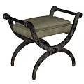 Elegant Sofa Stool With Black Metal Frame Gold Accents Gray Padded Seat And Crossed Legs